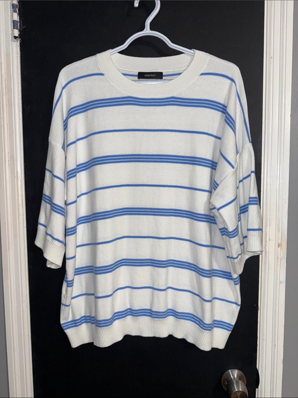 DOKOTOO Oversized 1/2 Sleeve Striped Cotton Sweater Size: XL